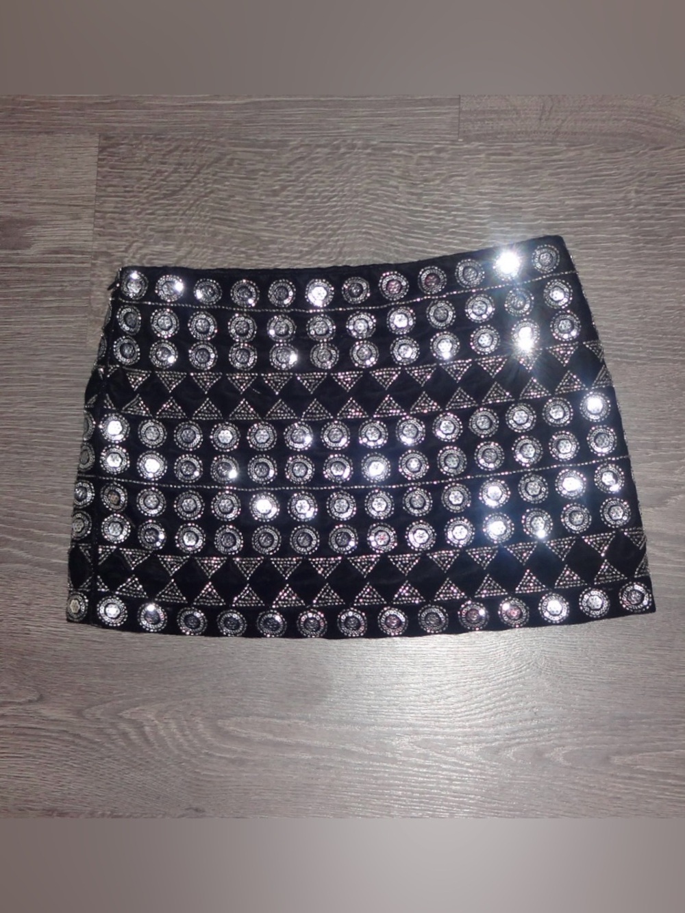 Black embroidered Geometric Mini Skirt